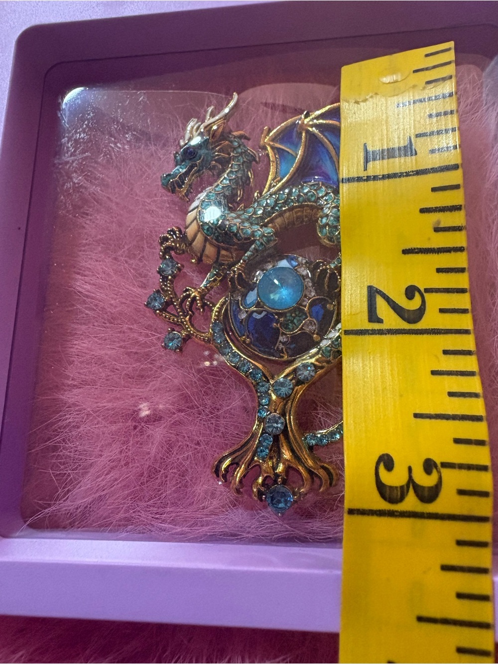 Ornate Gold Dragon Decorative Brooch - Blue and Teal - Picture 6 of 6